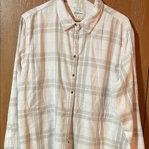 JACHS Girlfriend White and Gray Plaid Button Down Shirt